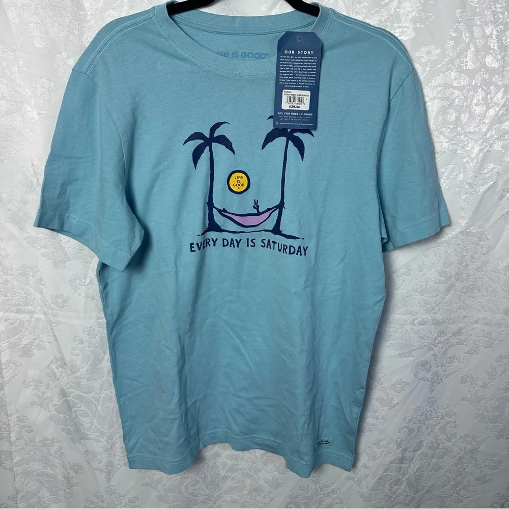 Life Is Good Blue Short Sleeve Tee with Beach Graphic - Picture 1 of 6